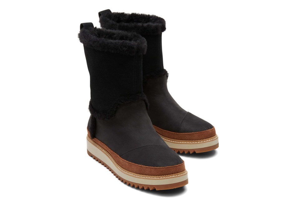 μαύρη δερμάτινη μπότα Toms Makenna